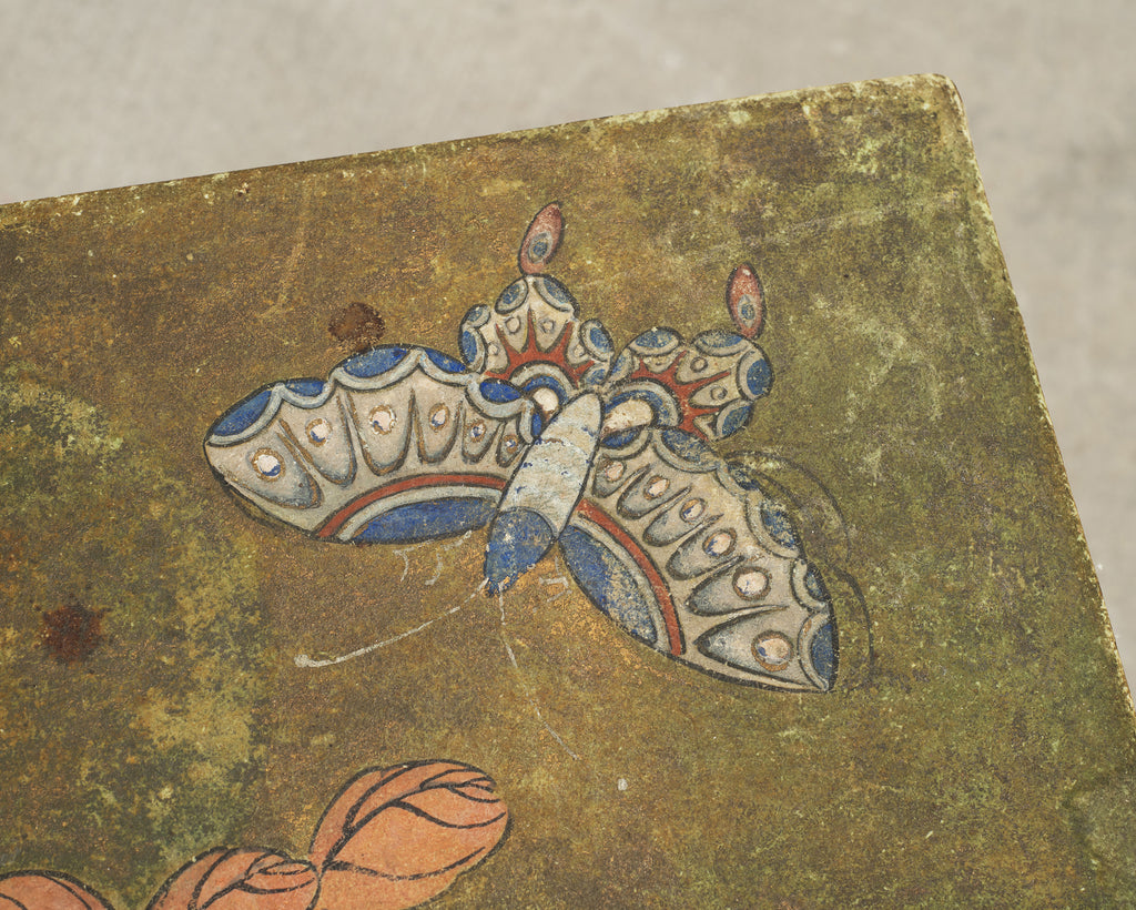Chinese Qing Style Painted Exotic Birds Leather Trunk Table