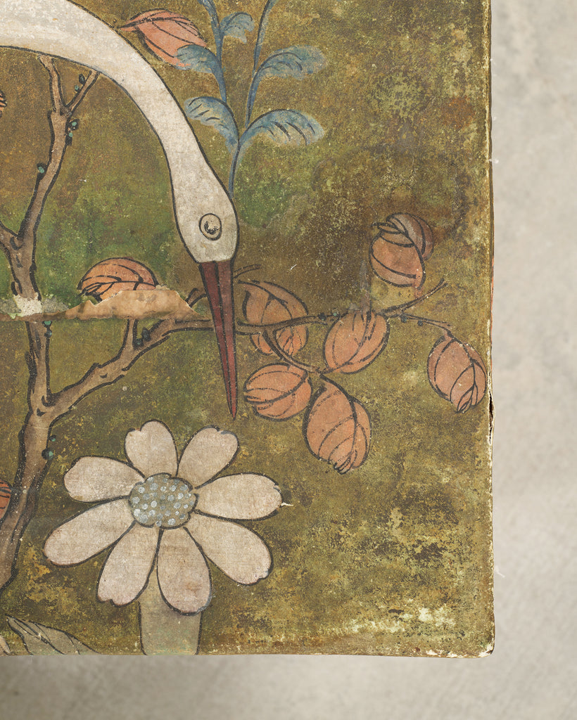 Chinese Qing Style Painted Exotic Birds Leather Trunk Table