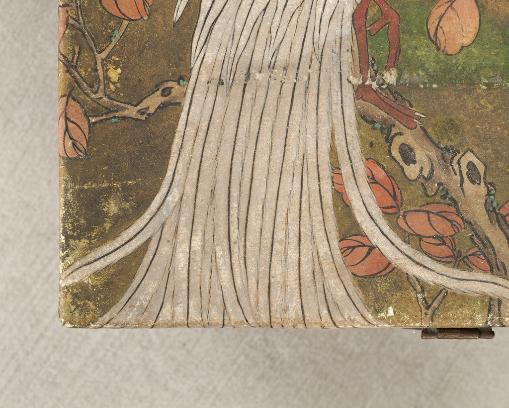 Chinese Qing Style Painted Exotic Birds Leather Trunk Table