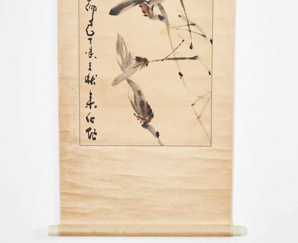 Chinese Floral Painted Scroll Signed and Dated