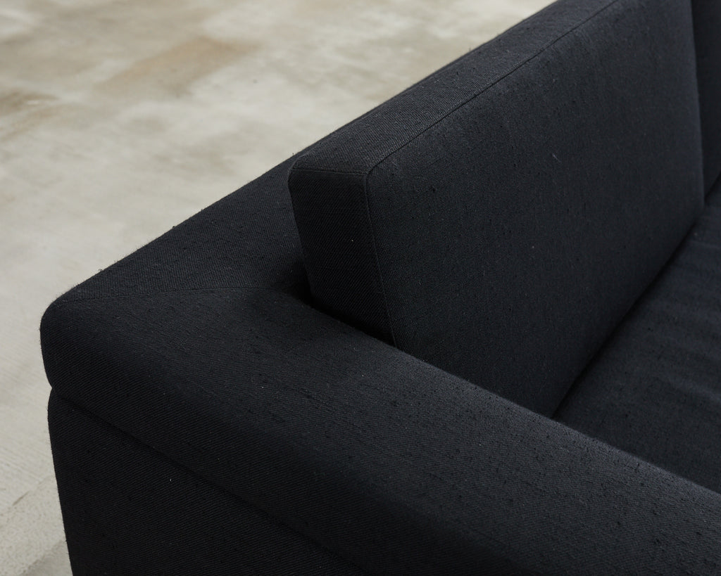 Modern Curved Sofa in Black Linen After Edward Wormley