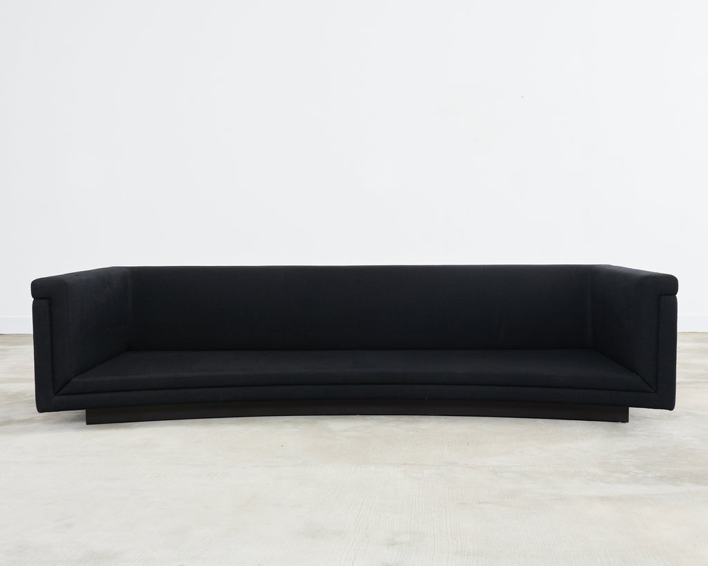 Modern Curved Sofa in Black Linen After Edward Wormley