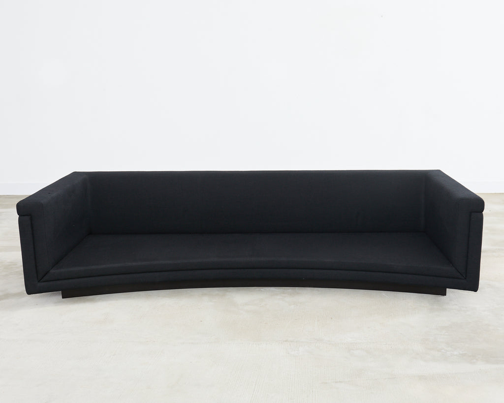 Modern Curved Sofa in Black Linen After Edward Wormley