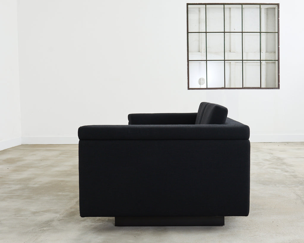 Modern Curved Sofa in Black Linen After Edward Wormley