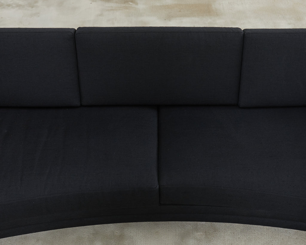 Modern Curved Sofa in Black Linen After Edward Wormley
