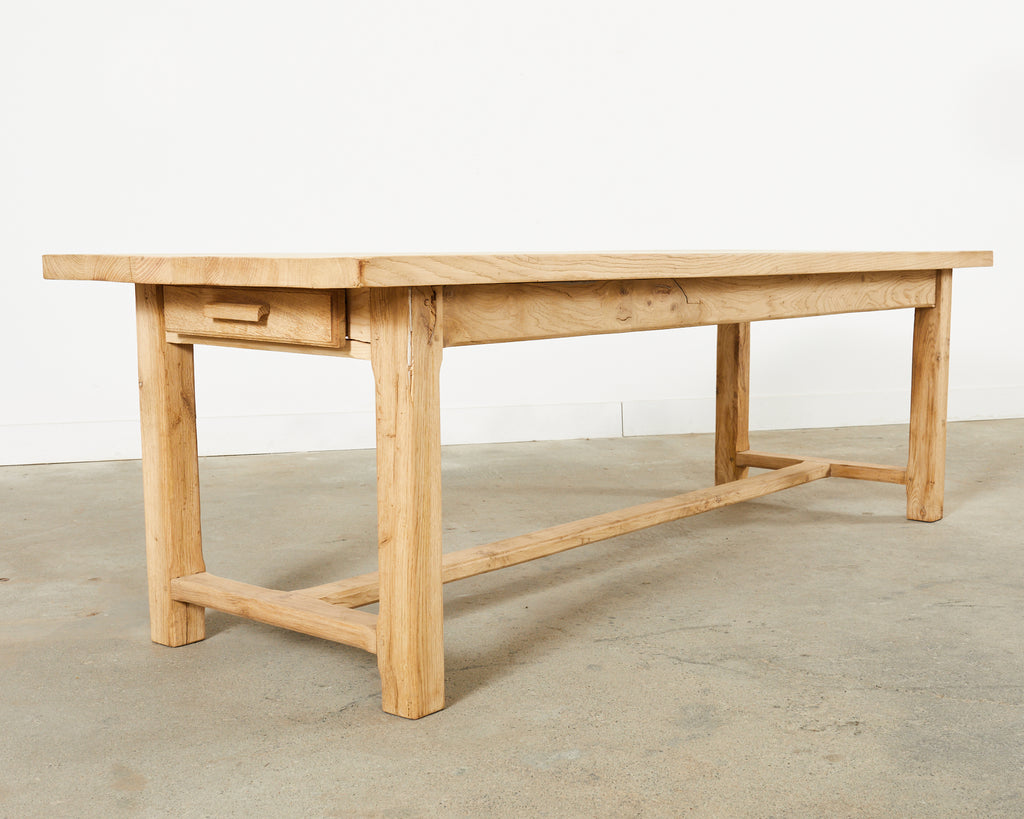 Country French Farmhouse Bleached Oak Trestle Dining Table