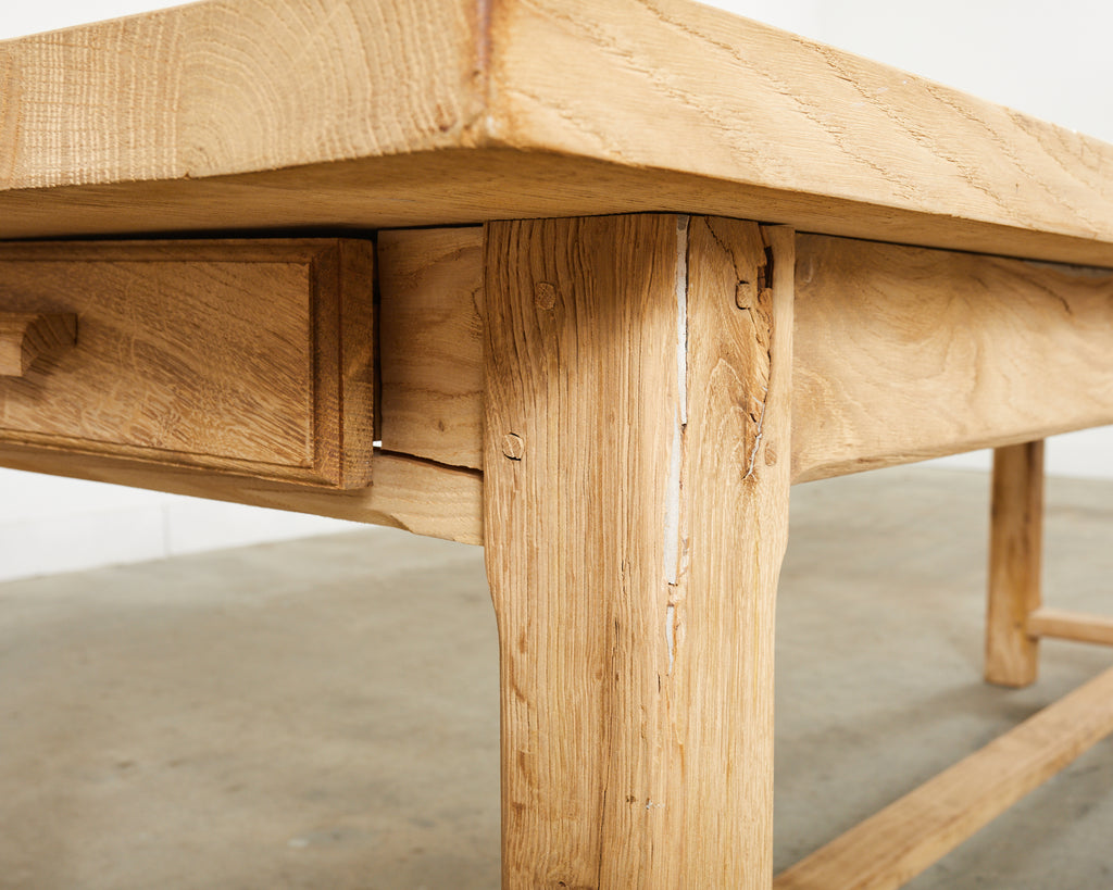 Country French Farmhouse Bleached Oak Trestle Dining Table