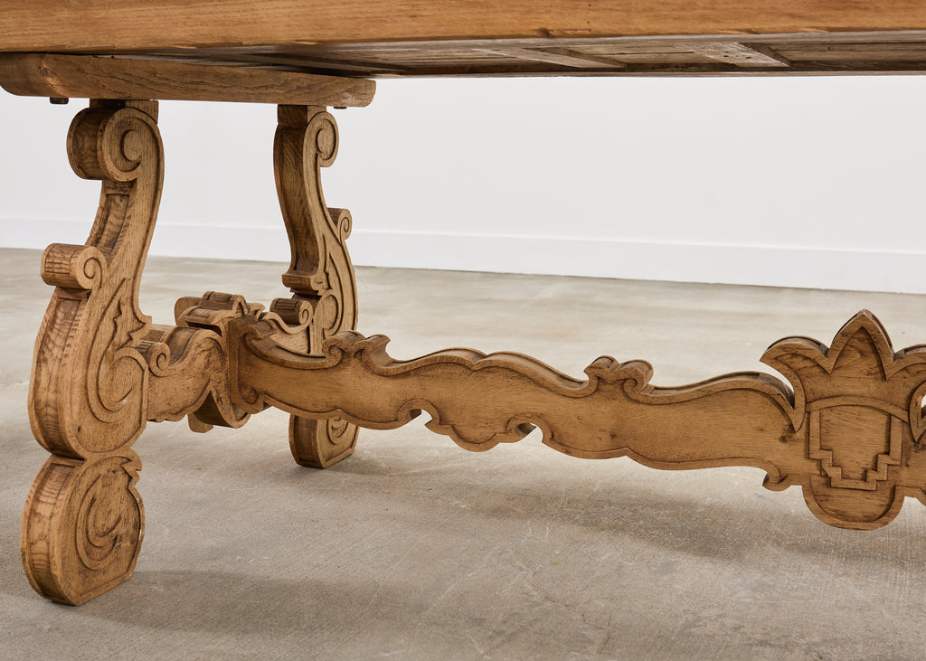 19th C. Spanish Baroque Bleached Oak Farmhouse Dining Table