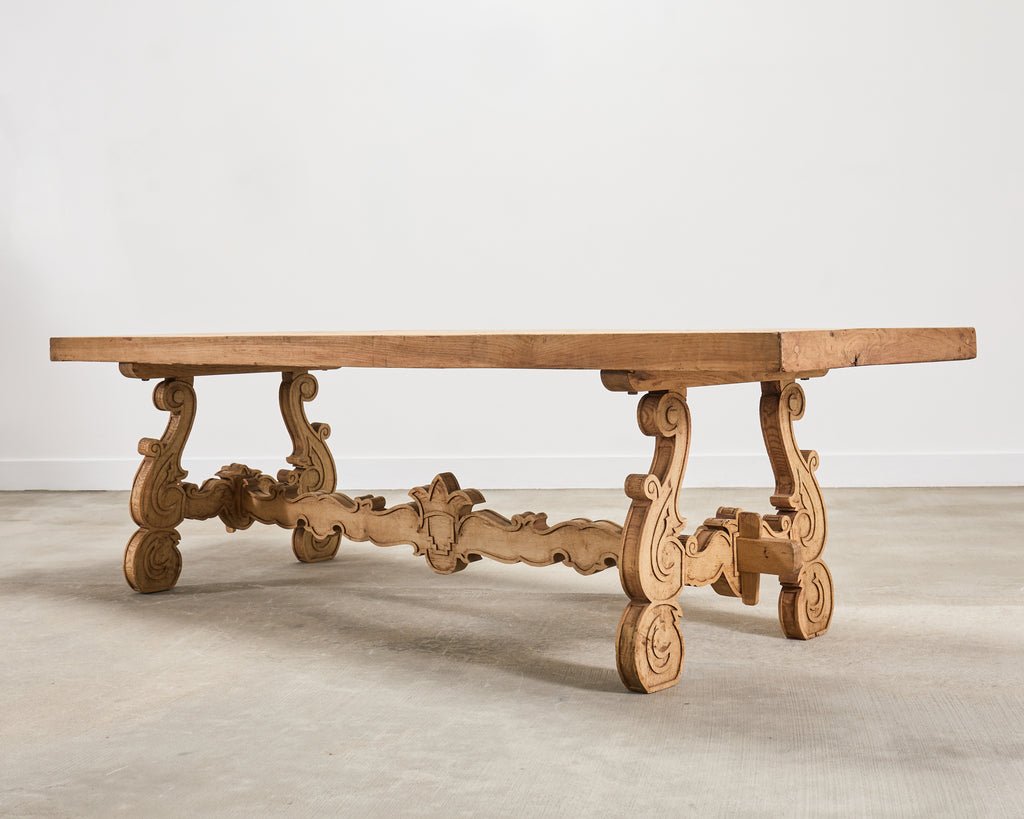 19th C. Spanish Baroque Bleached Oak Farmhouse Dining Table