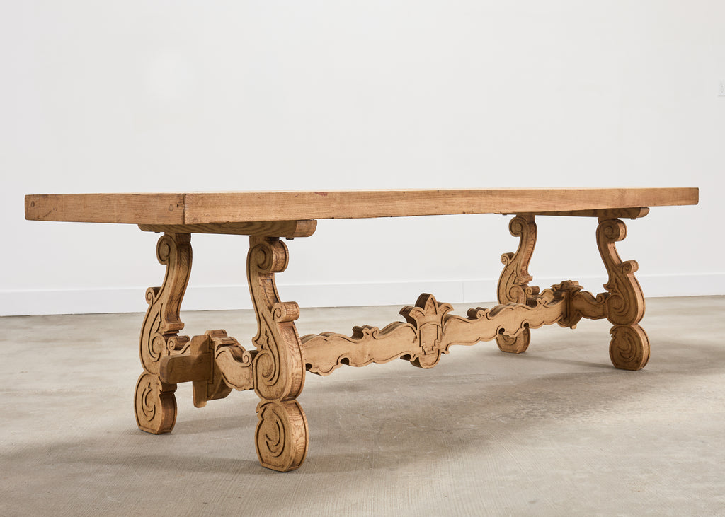19th C. Spanish Baroque Bleached Oak Farmhouse Dining Table