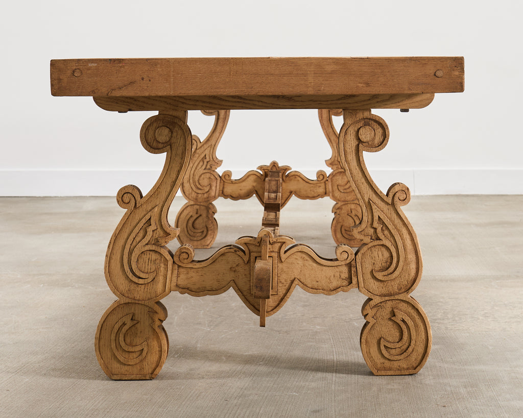 19th C. Spanish Baroque Bleached Oak Farmhouse Dining Table
