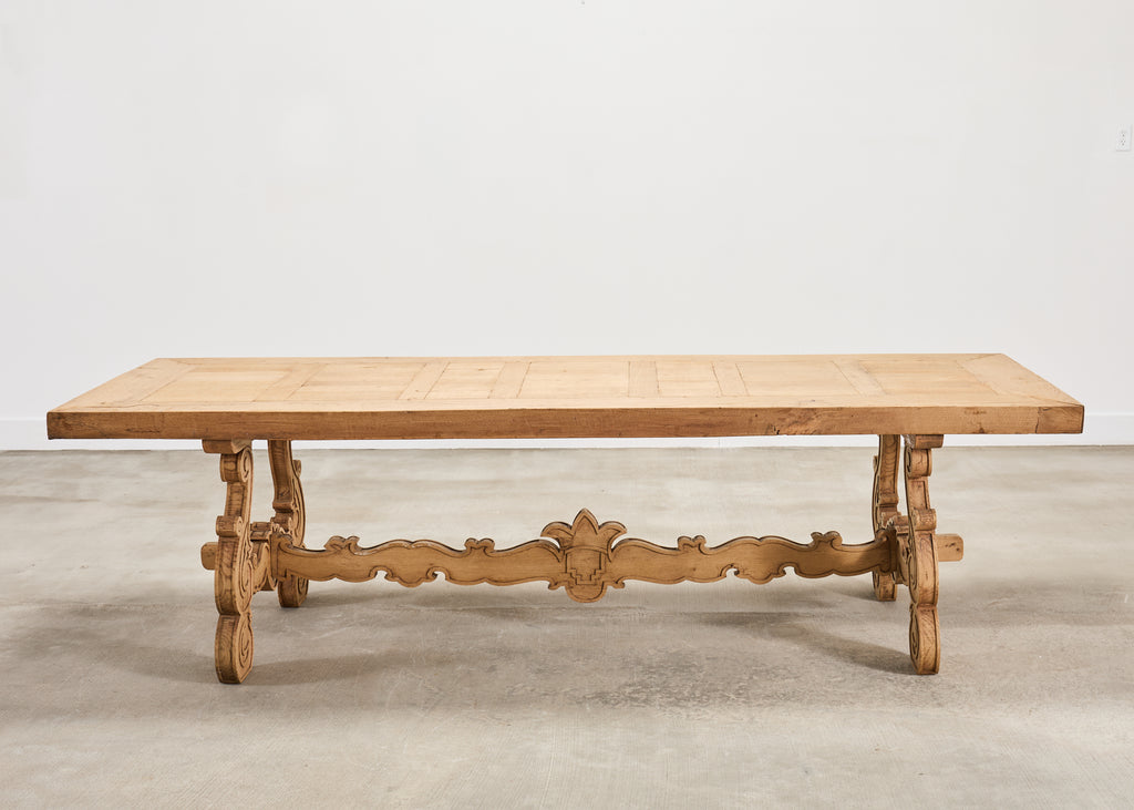19th C. Spanish Baroque Bleached Oak Farmhouse Dining Table