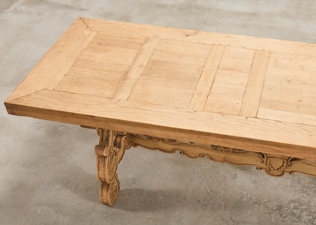 19th C. Spanish Baroque Bleached Oak Farmhouse Dining Table