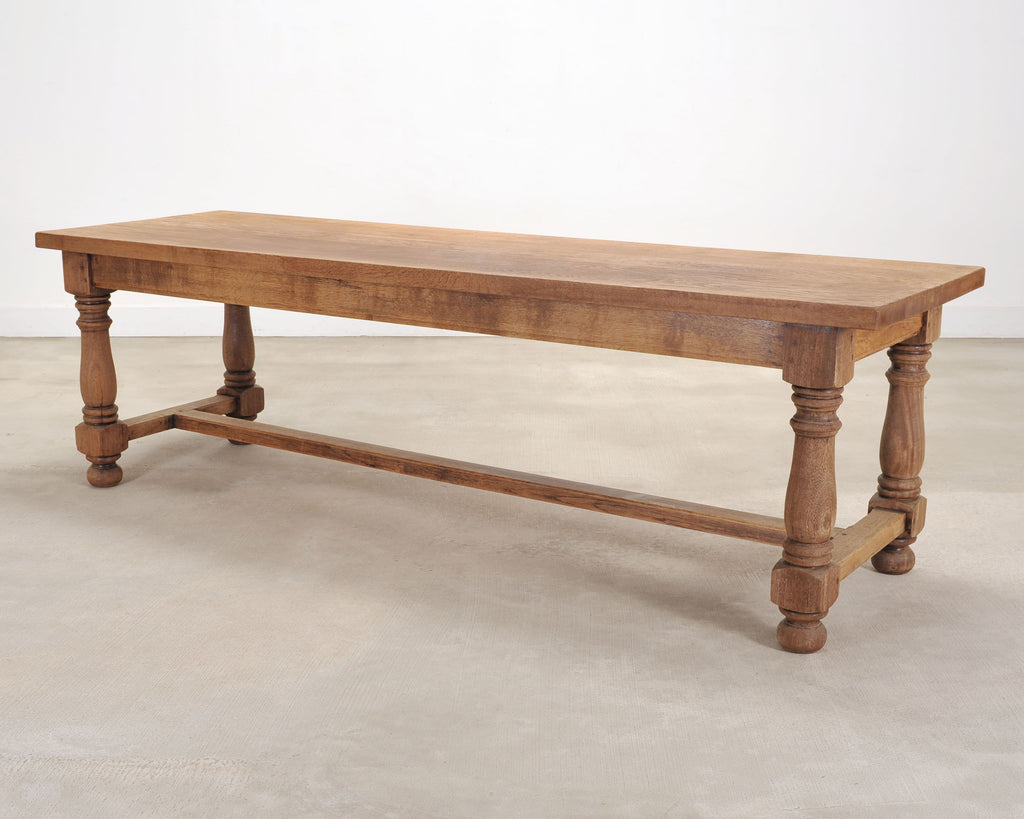 Country French Provincial Bleached Oak Farmhouse Dining Table 8 Ft