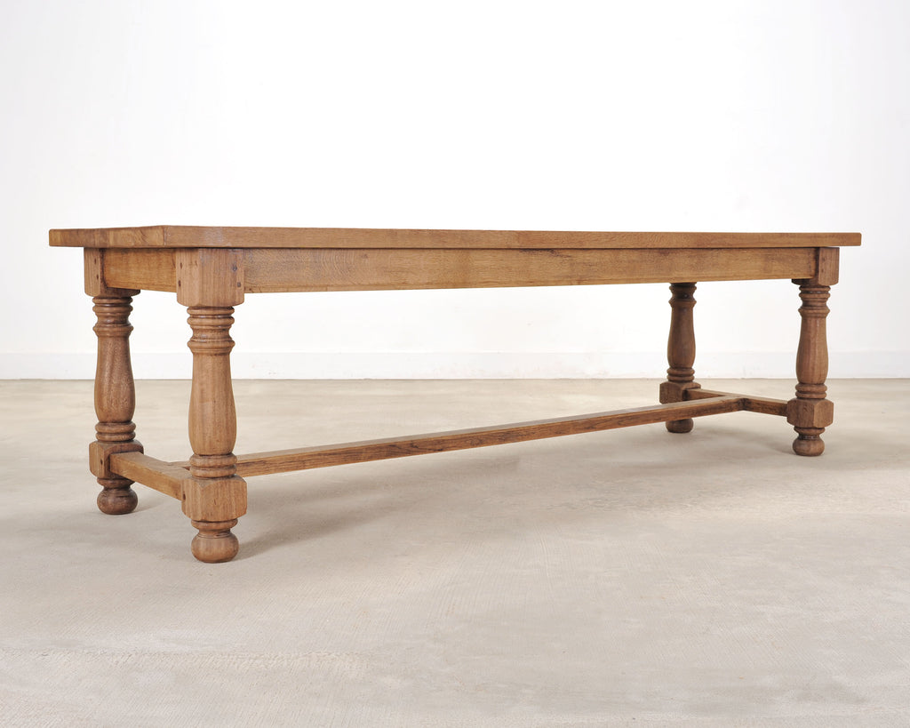 Country French Provincial Bleached Oak Farmhouse Dining Table 8 Ft
