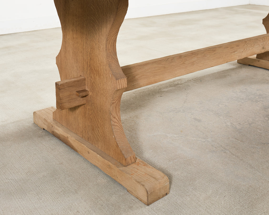 Country French Bleached Oak Farmhouse Trestle Dining Table 8 Ft