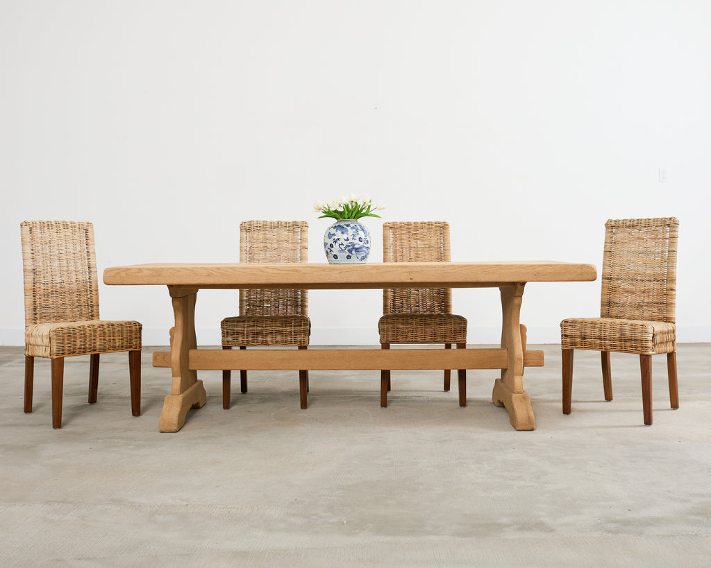 Country French Bleached Oak Farmhouse Trestle Dining Table