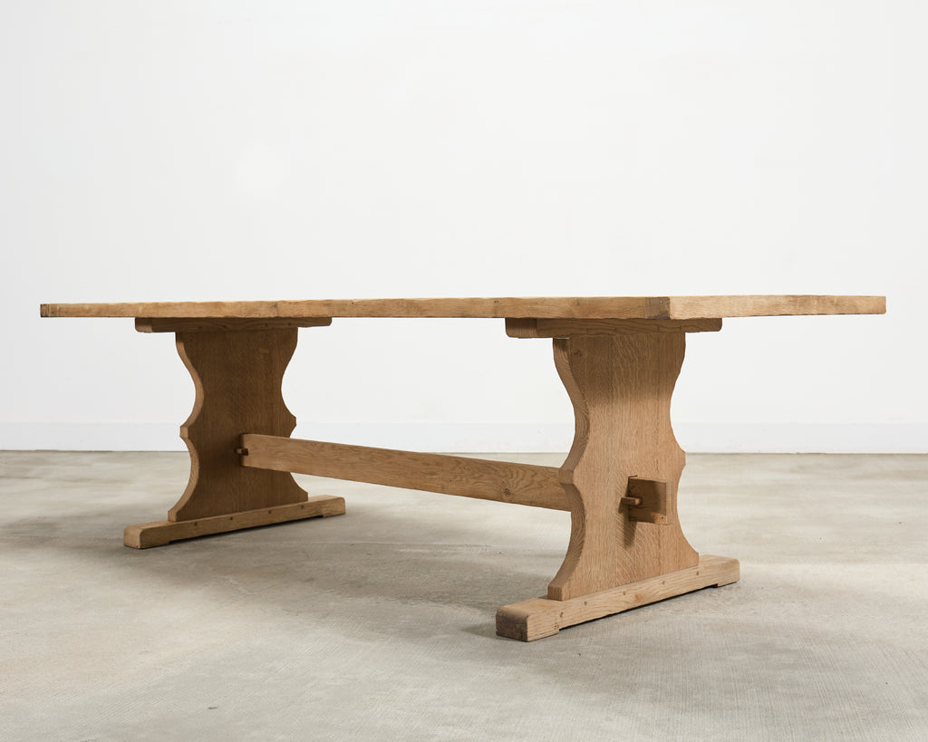 Country French Bleached Oak Farmhouse Trestle Dining Table 8 Ft