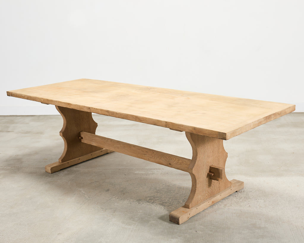 Country French Bleached Oak Farmhouse Trestle Dining Table 8 Ft