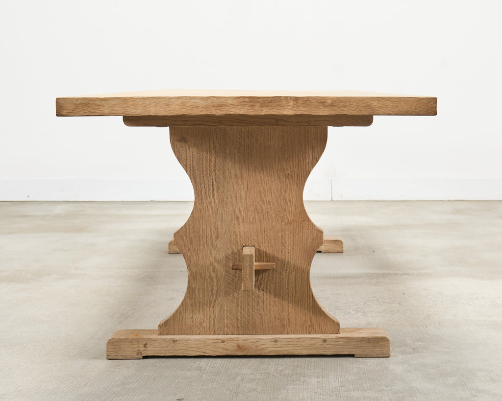 Country French Bleached Oak Farmhouse Trestle Dining Table 8 Ft
