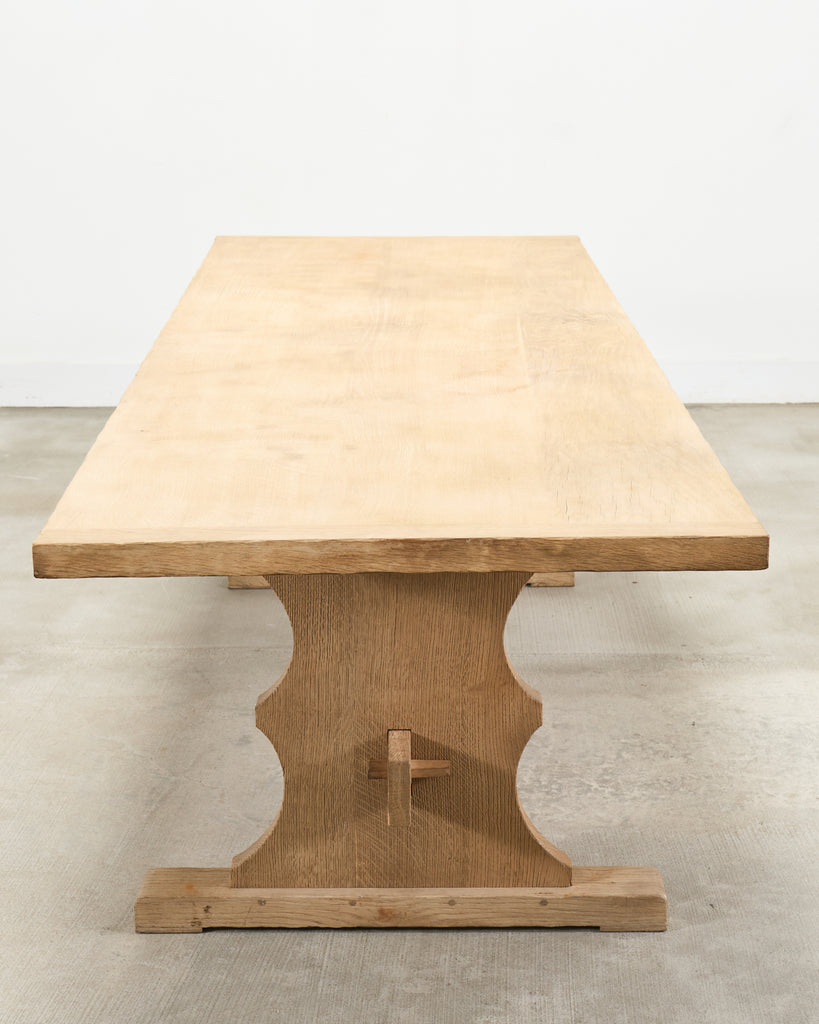 Country French Bleached Oak Farmhouse Trestle Dining Table 8 Ft