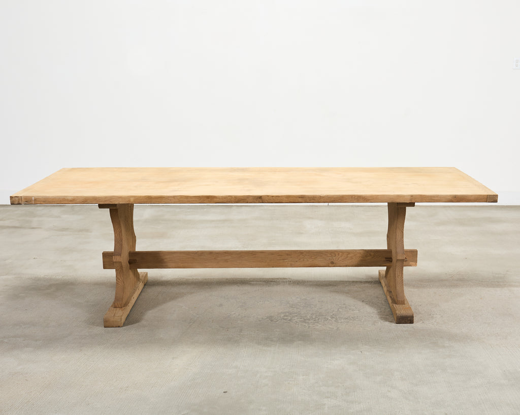 Country French Bleached Oak Farmhouse Trestle Dining Table 8 Ft