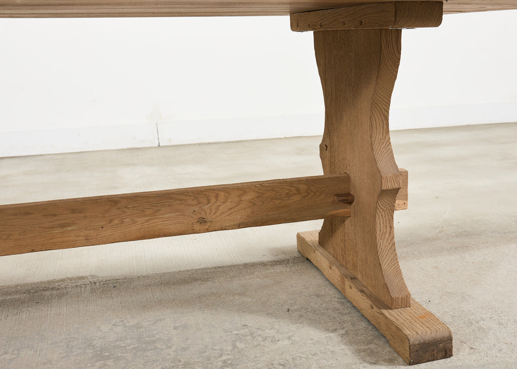 Country French Bleached Oak Farmhouse Trestle Dining Table 8 Ft