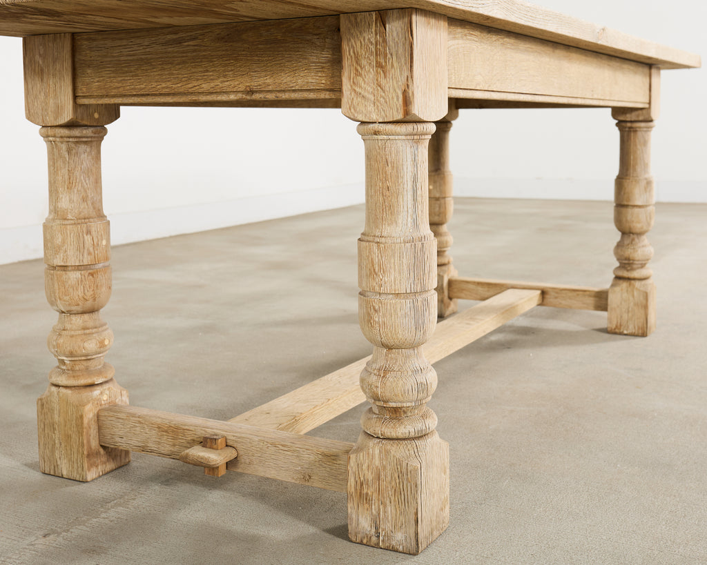 20th Century Country French Bleached Oak Trestle Dining Table