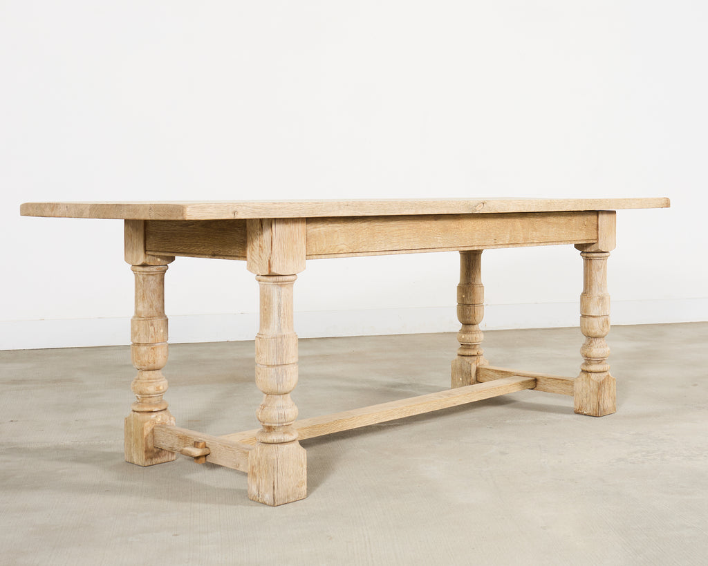 20th Century Country French Bleached Oak Trestle Dining Table