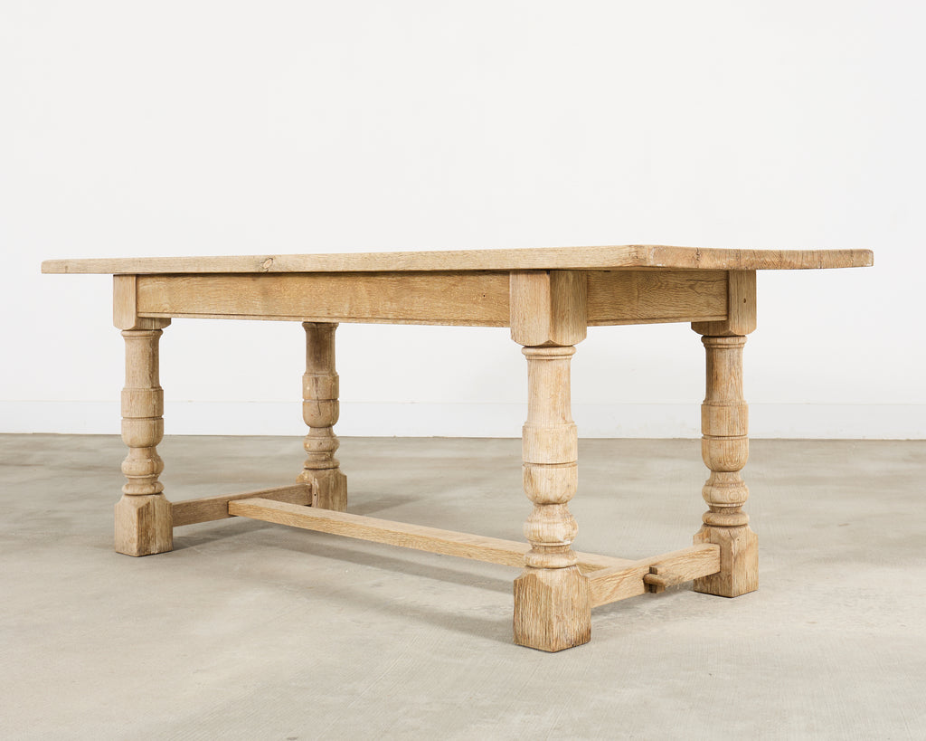 20th Century Country French Bleached Oak Trestle Dining Table