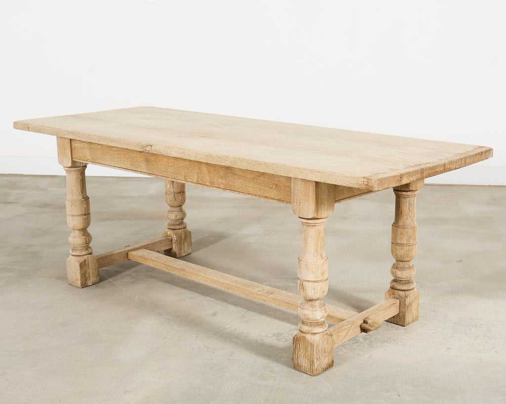 20th Century Country French Bleached Oak Trestle Dining Table