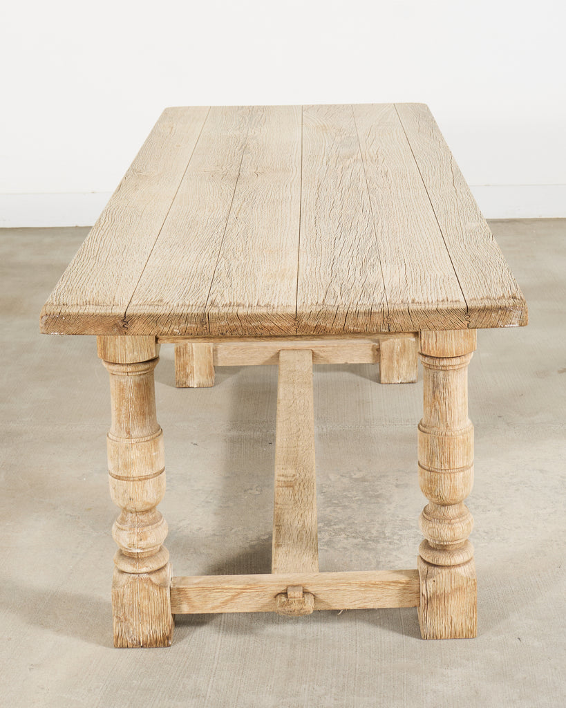 20th Century Country French Bleached Oak Trestle Dining Table