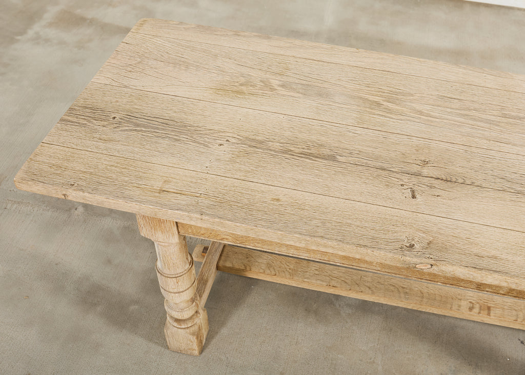20th Century Country French Bleached Oak Trestle Dining Table