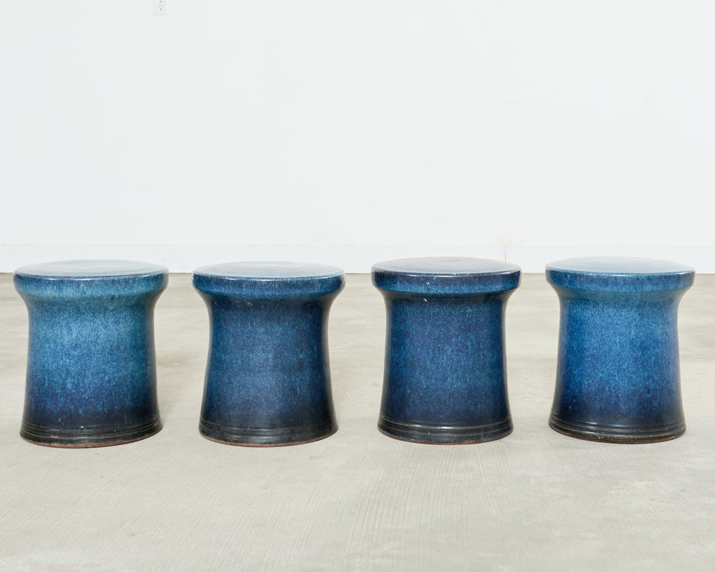 Japanese Showa Ceramic Tea Garden Dining Table and Stools