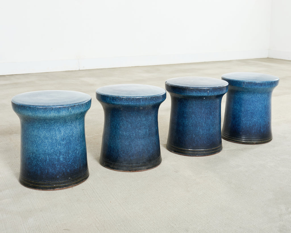 Japanese Showa Ceramic Tea Garden Dining Table and Stools