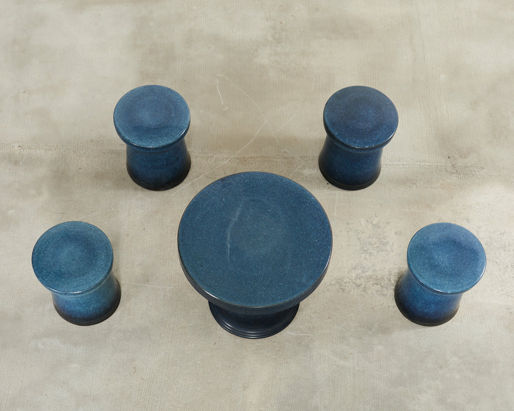 Japanese Showa Ceramic Tea Garden Dining Table and Stools