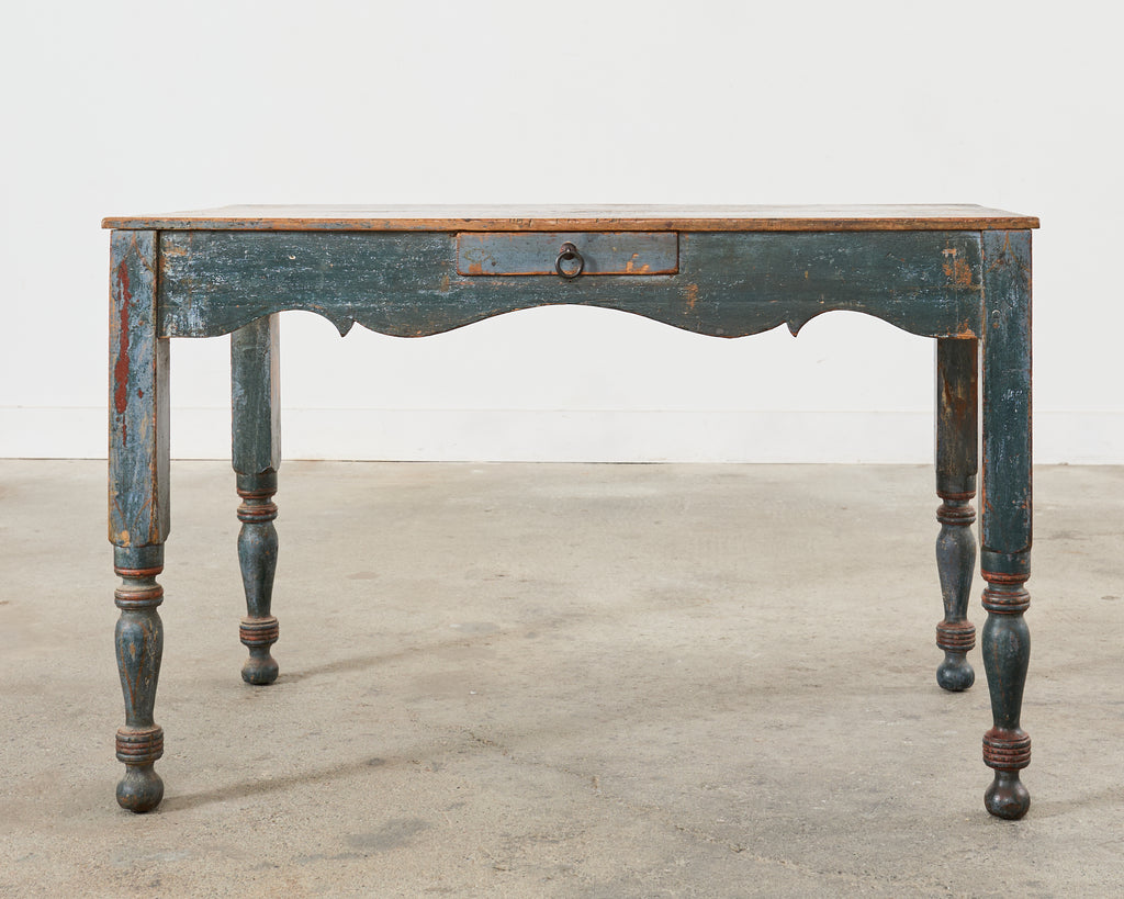 Distressed Country Farmhouse Painted Pine Work Dining Table