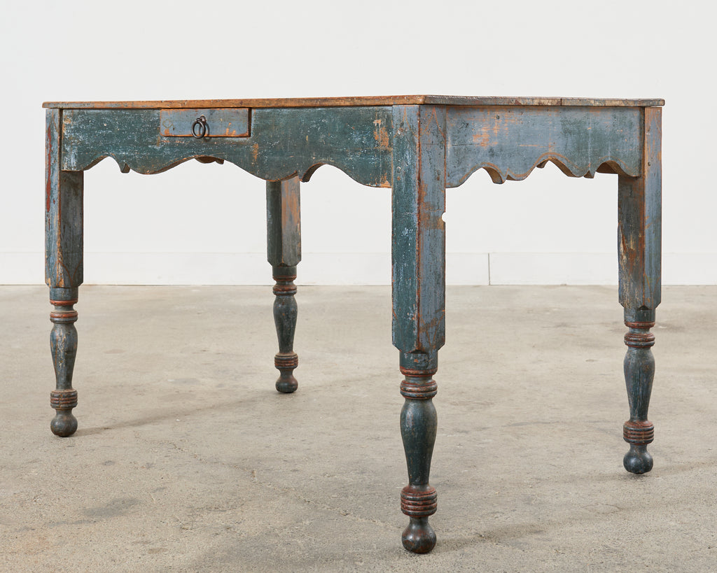 Distressed Country Farmhouse Painted Pine Work Dining Table