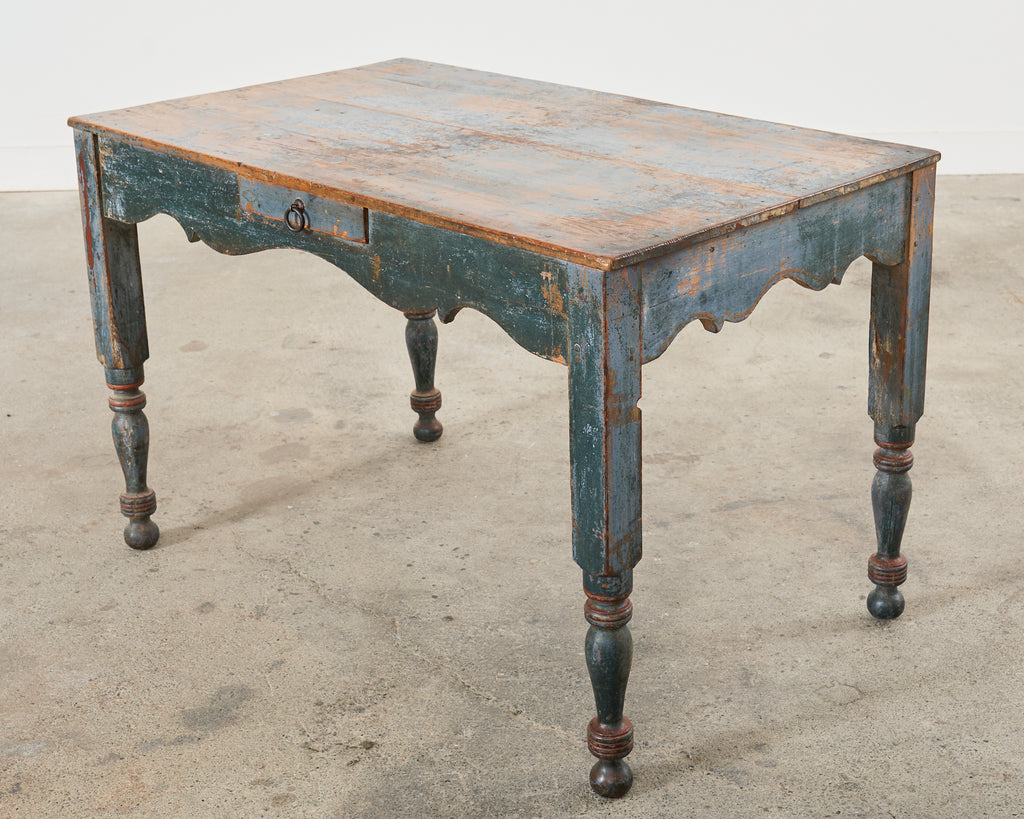 Distressed Country Farmhouse Painted Pine Work Dining Table