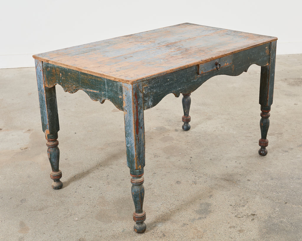 Distressed Country Farmhouse Painted Pine Work Dining Table