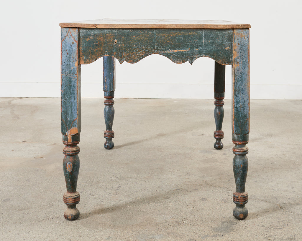 Distressed Country Farmhouse Painted Pine Work Dining Table