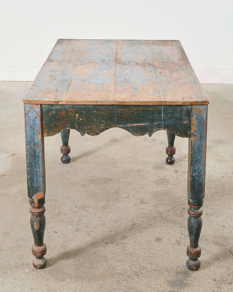 Distressed Country Farmhouse Painted Pine Work Dining Table