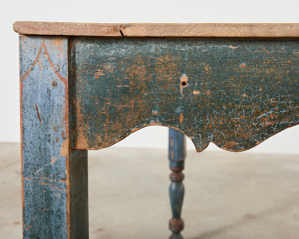 Distressed Country Farmhouse Painted Pine Work Dining Table