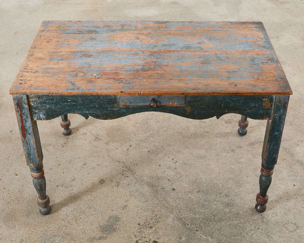 Distressed Country Farmhouse Painted Pine Work Dining Table