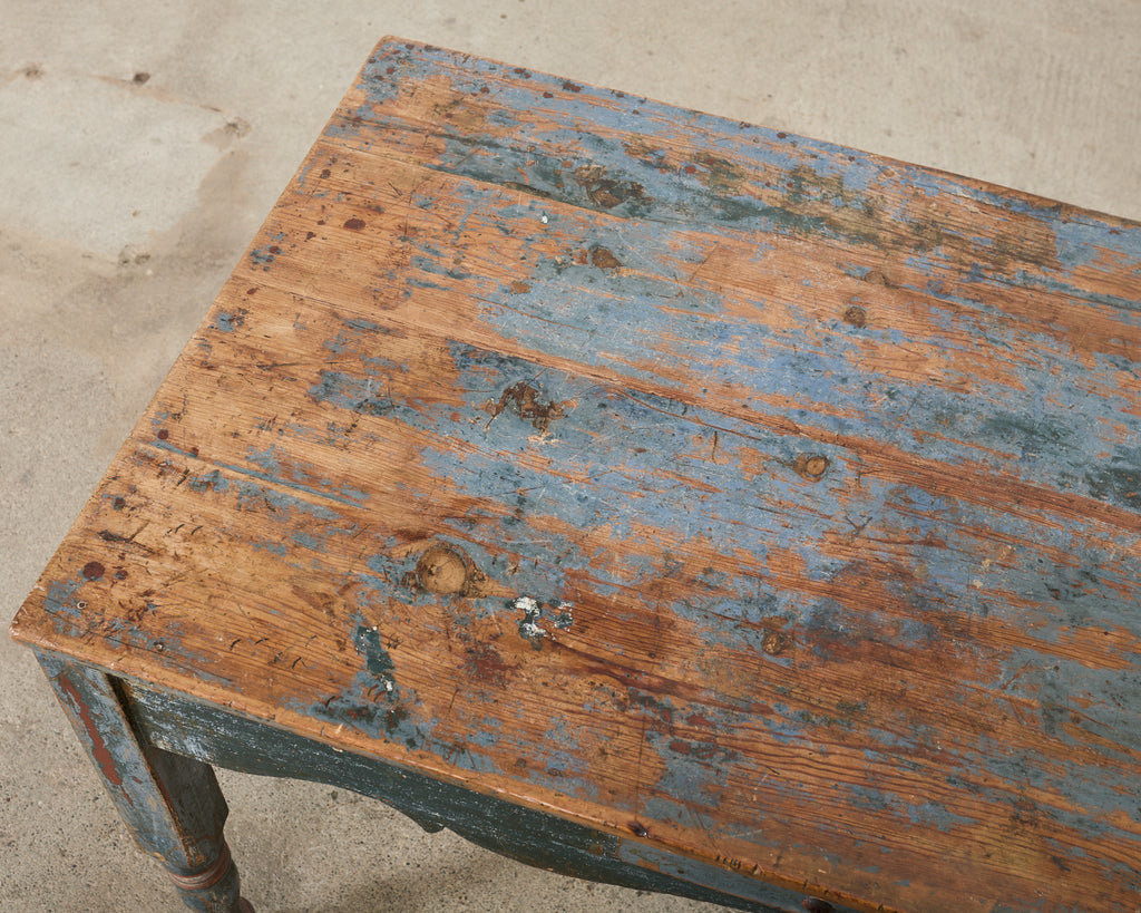 Distressed Country Farmhouse Painted Pine Work Dining Table