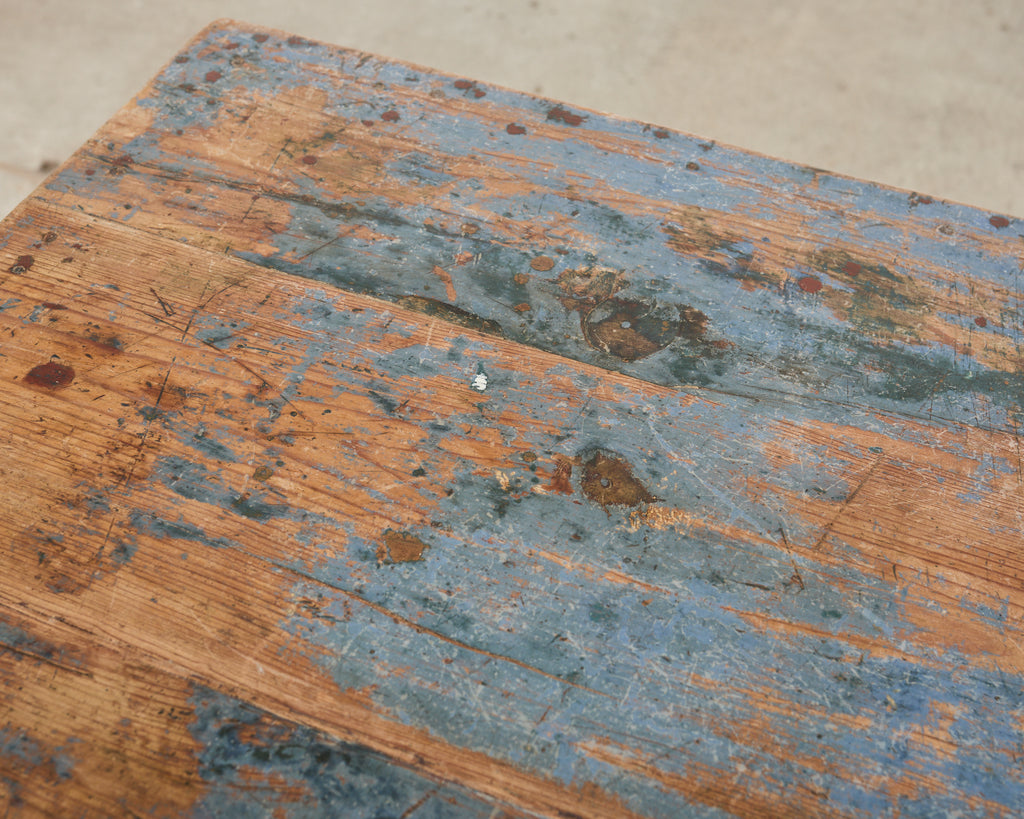 Distressed Country Farmhouse Painted Pine Work Dining Table