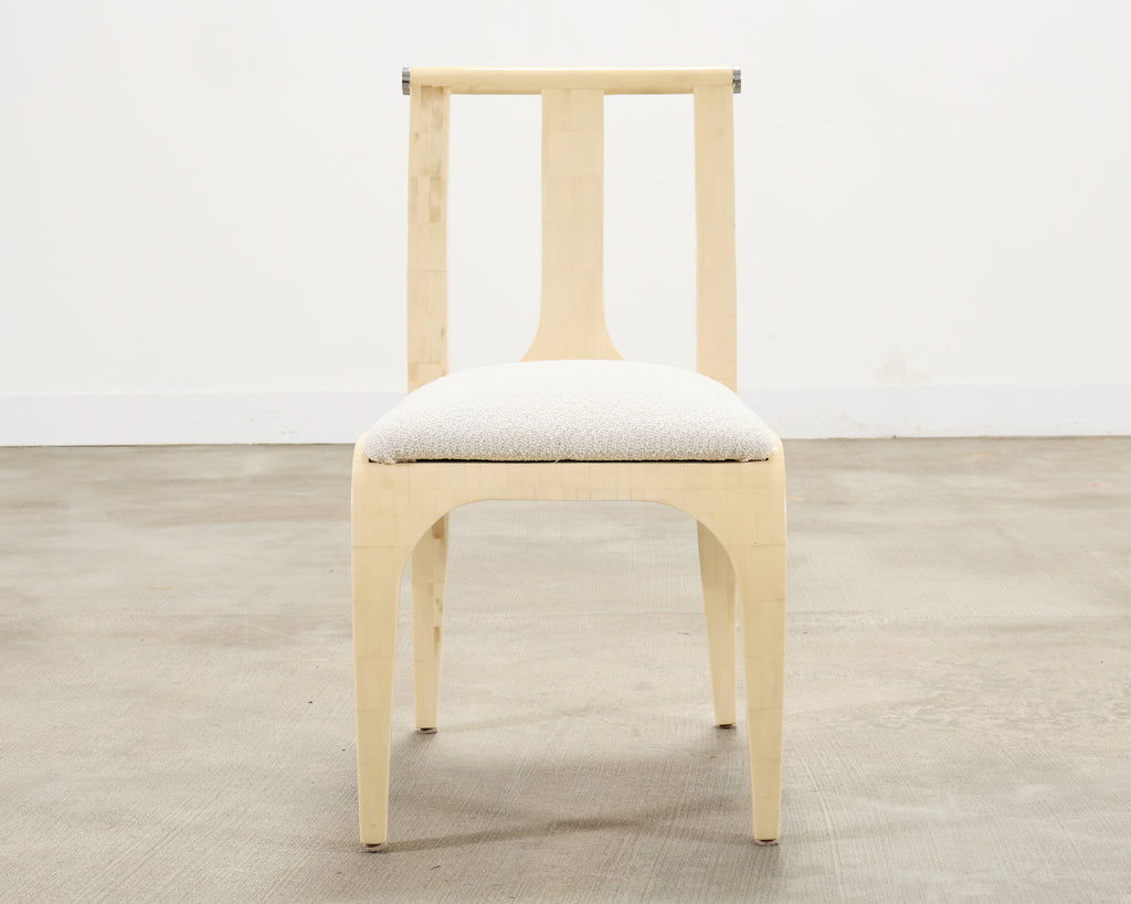 Enrique Garcel Colombian Tessellated Bone Chair with Bouclé