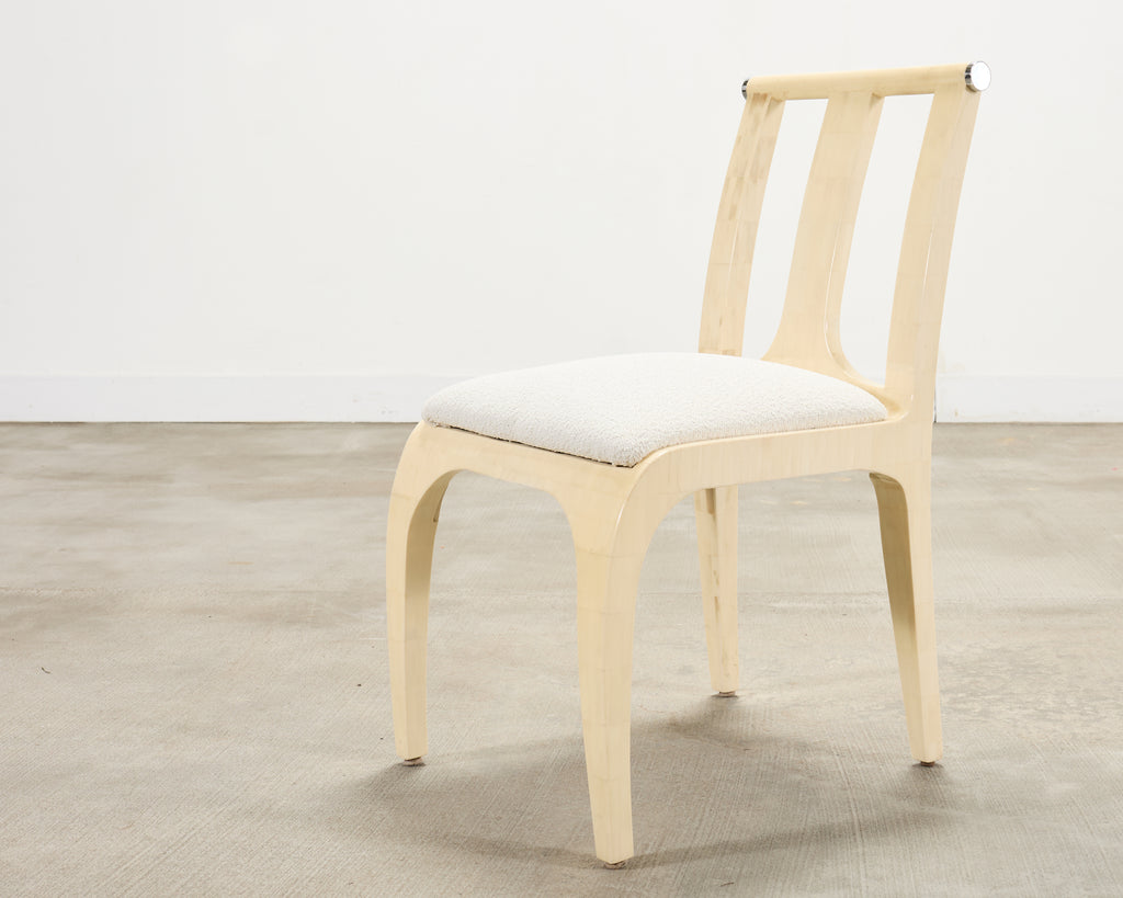 Enrique Garcel Colombian Tessellated Bone Chair with Bouclé