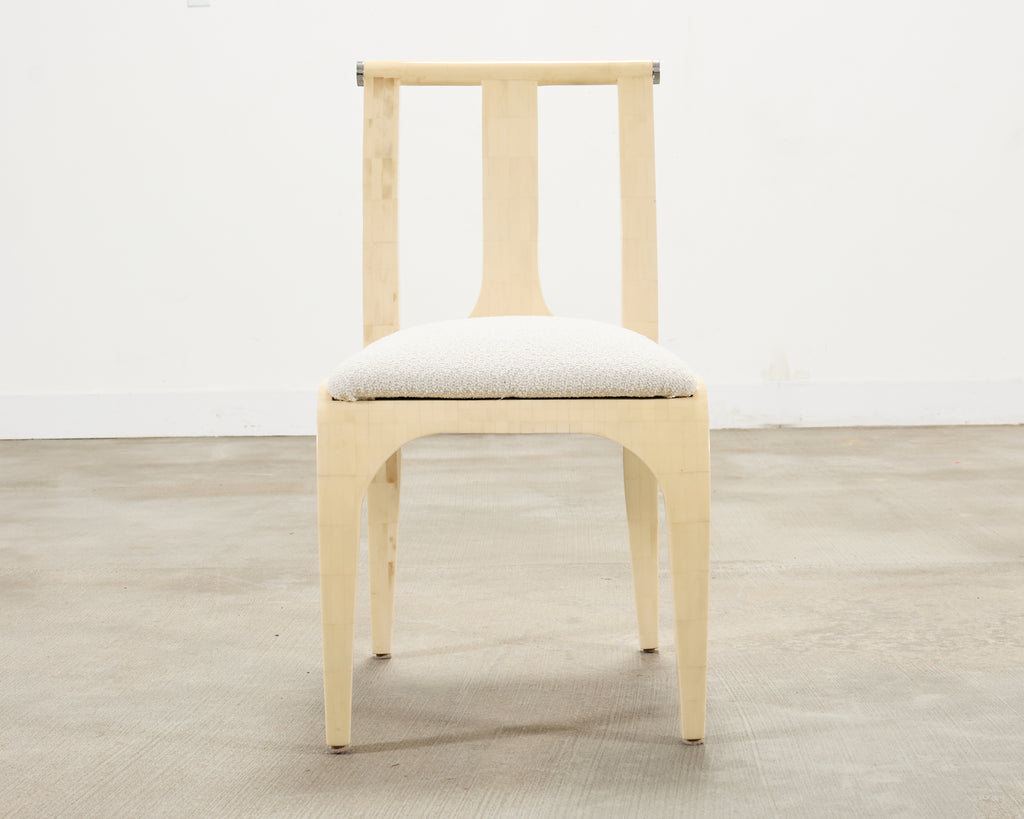 Enrique Garcel Colombian Tessellated Bone Chair with Bouclé