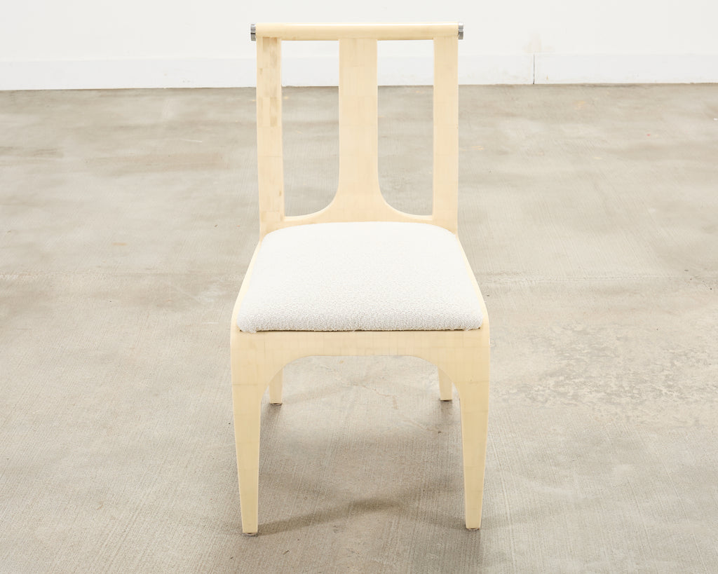 Enrique Garcel Colombian Tessellated Bone Chair with Bouclé